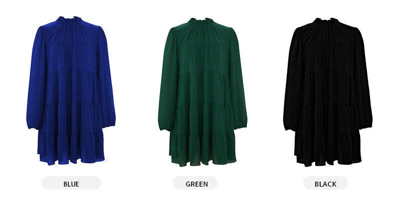 Womens Dress Long Lantern Sleeve Square Neck Tie Backless Sexy Dress Ruffle Elastic Waist A-Line Mini Dress