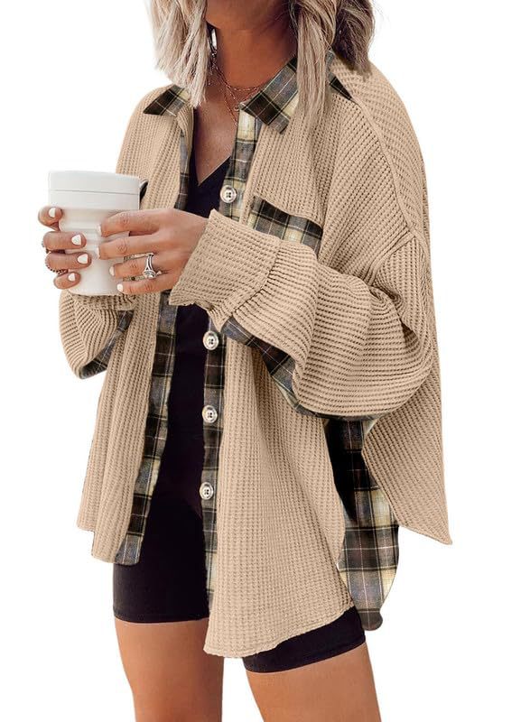 Women Waffle Knit Hoodies Fall Jacket Oversized with Pocket