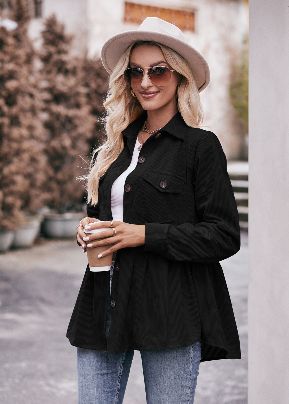 Women Babydoll Corduroy Jacket Oversized with Pocket