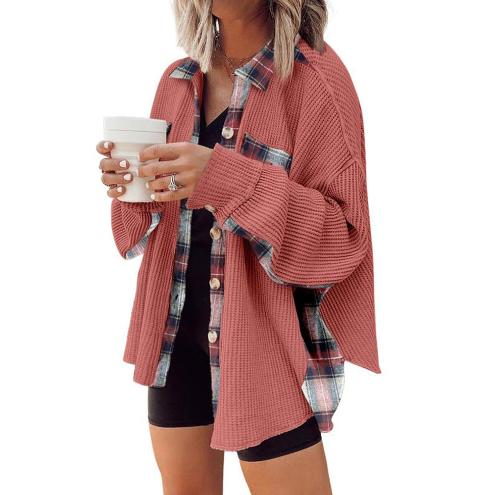 Women Waffle Knit Hoodies Fall Jacket Oversized with Pocket