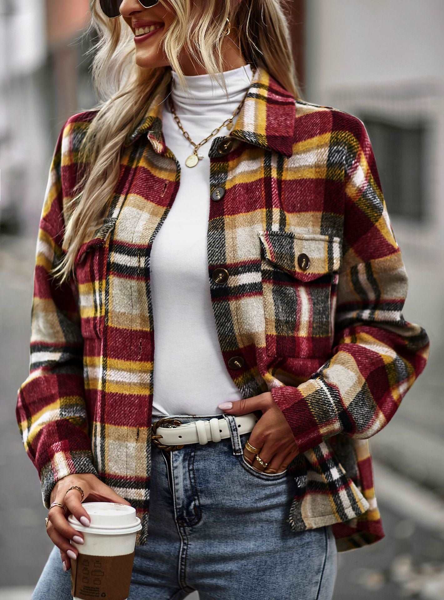 Womens Flannel Shacket Jacket Casual Plaid Wool Blend Button Down Long Sleeve Shirt Fall Clothes Outfits
