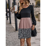 Women's Patchwork A-Line Dress Long Sleeves