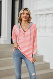 Womens Striped Hoodies Jumper Drawstring Tops