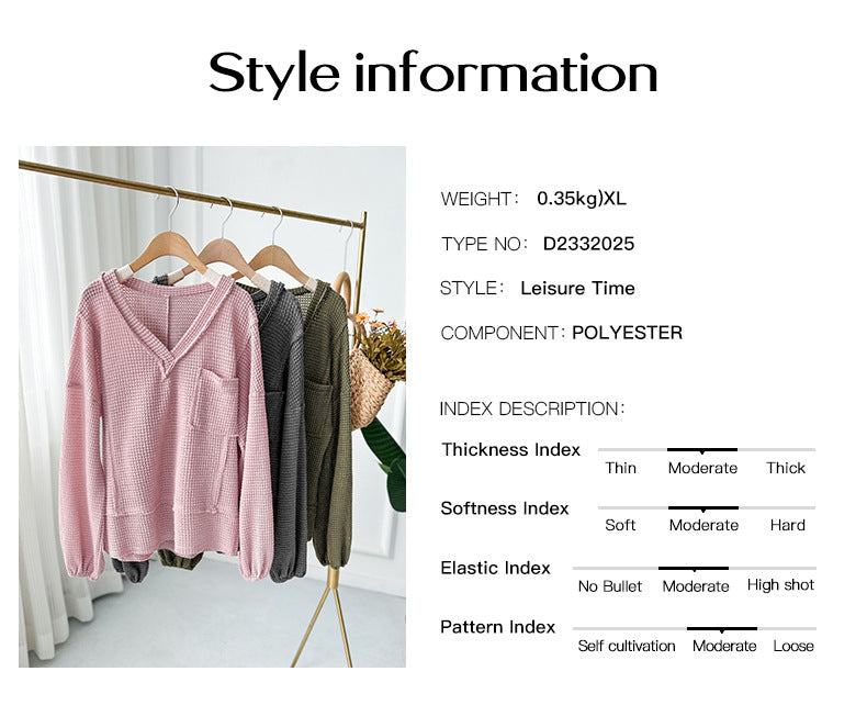 Women's Casual V Neck Ribbed Knitted Shirts Pullover Tunic Tops Loose Balloon Sleeve Solid Color Blouses Top