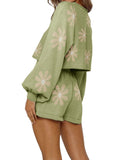 Women's Clothing Long-sleeved Sweater Shorts Loungewear Little Daisy Two-piece Set