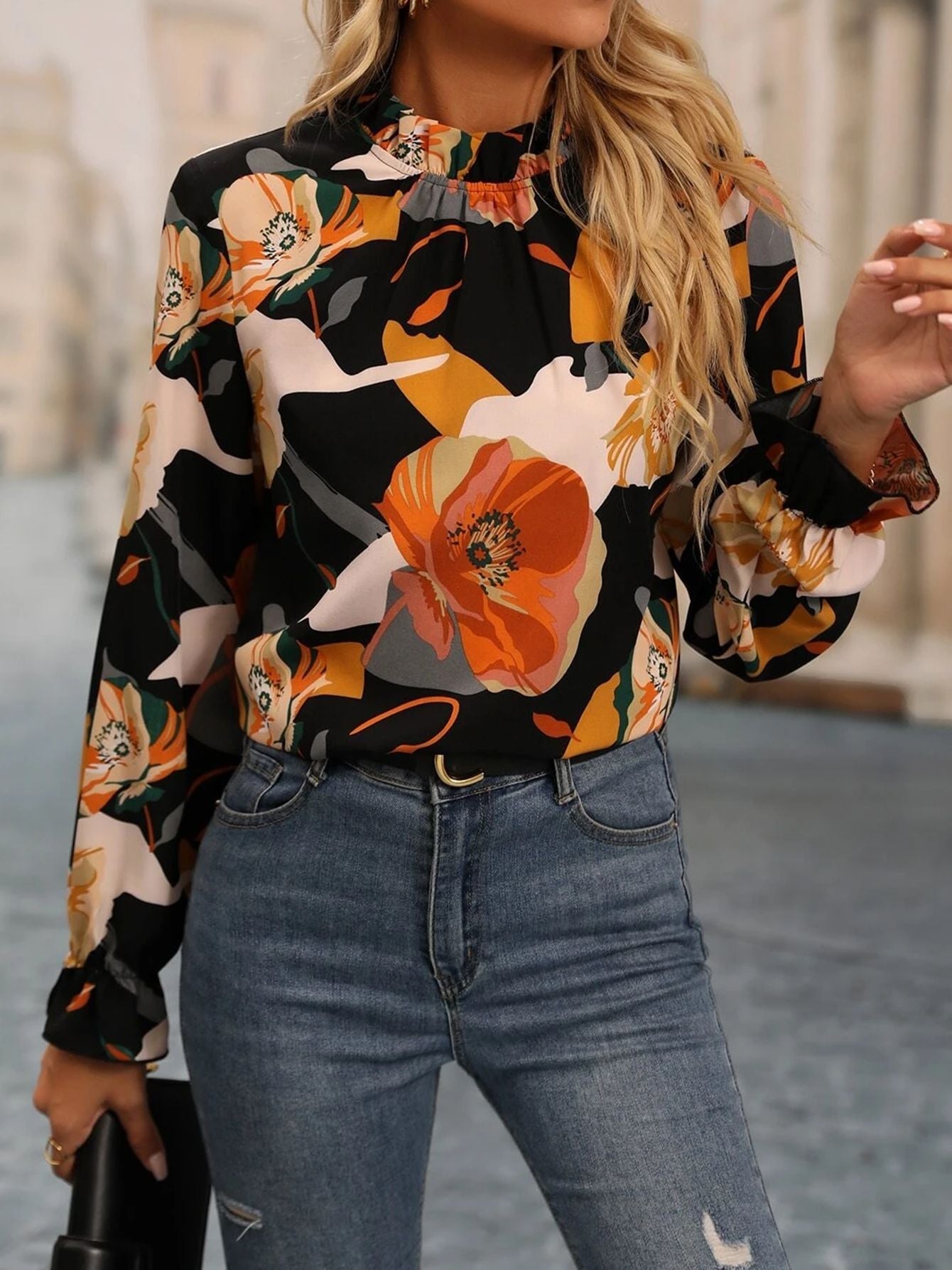 Women's Round Neck Printed Long Sleeve  Blouse Shirt Top