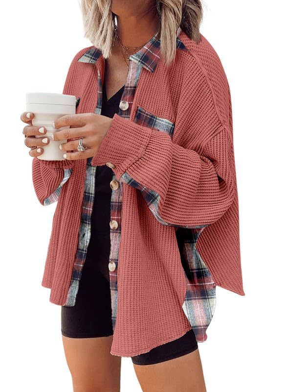 Women Waffle Knit Hoodies Fall Jacket Oversized with Pocket