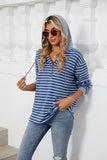 Womens Striped Hoodies Jumper Drawstring Tops