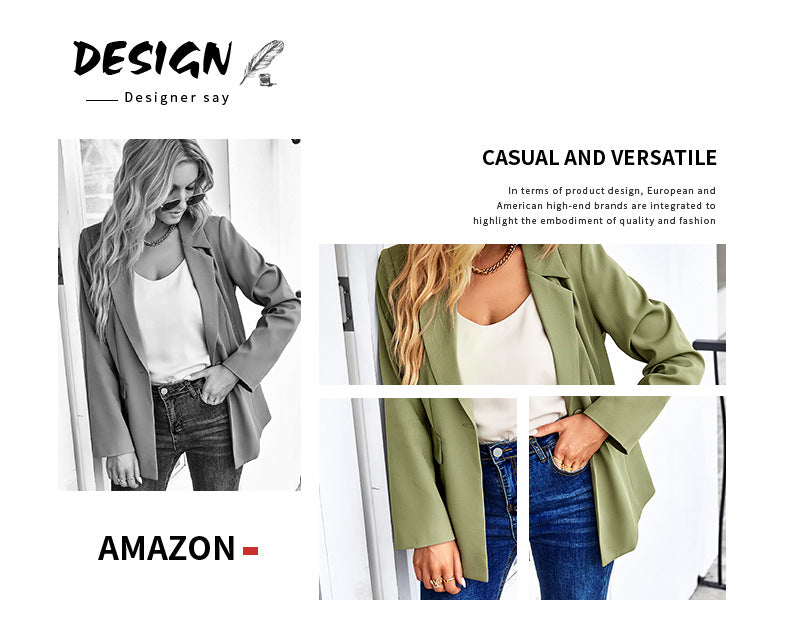 Chaqueta de solapa con botones de manga exterior de traje casual para mujer 