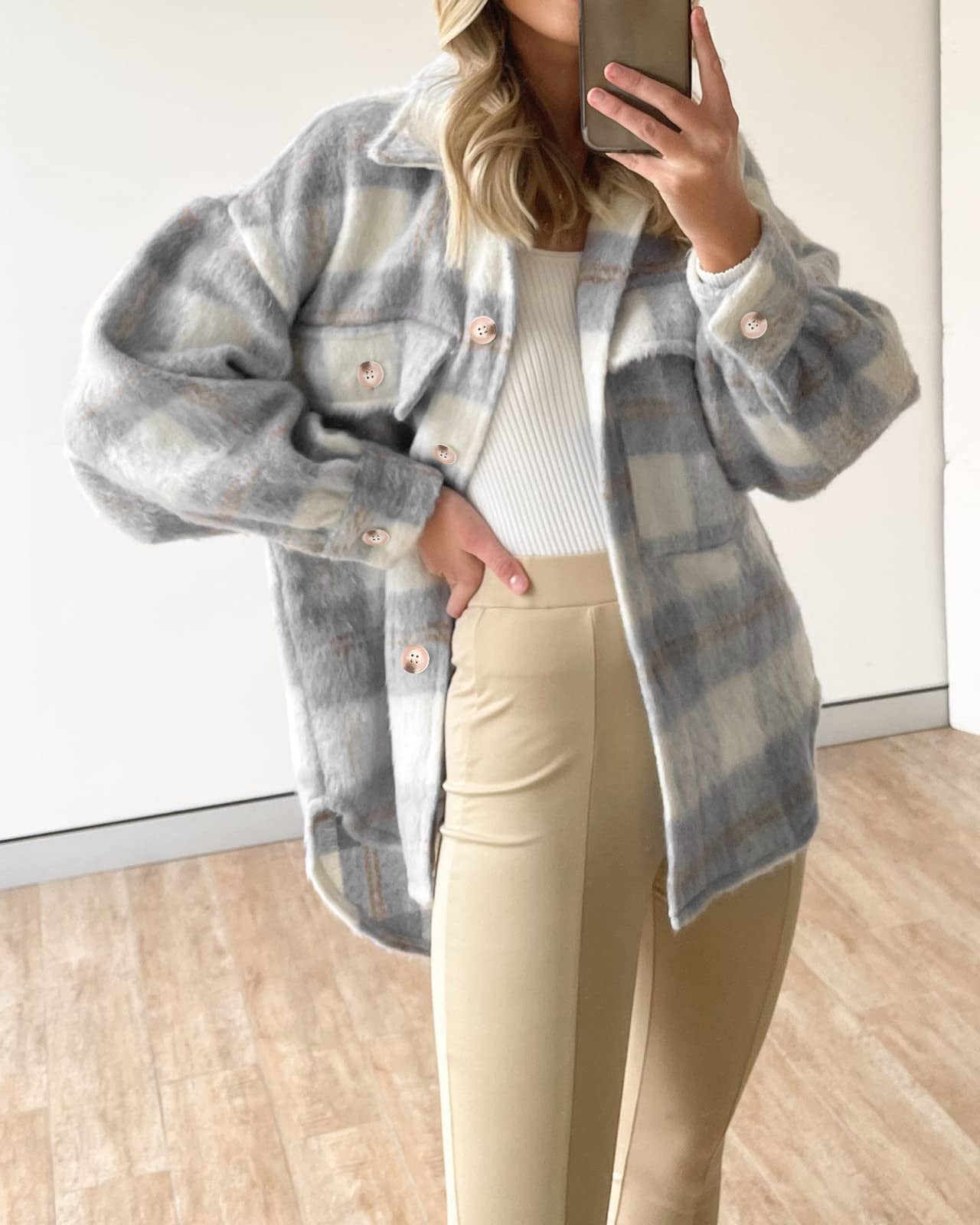 Women Plaid Hoodies Jacket Oversized with Pocket