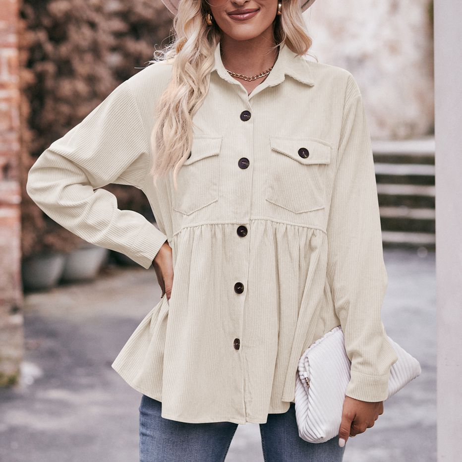 Women Babydoll Corduroy Jacket Oversized with Pocket