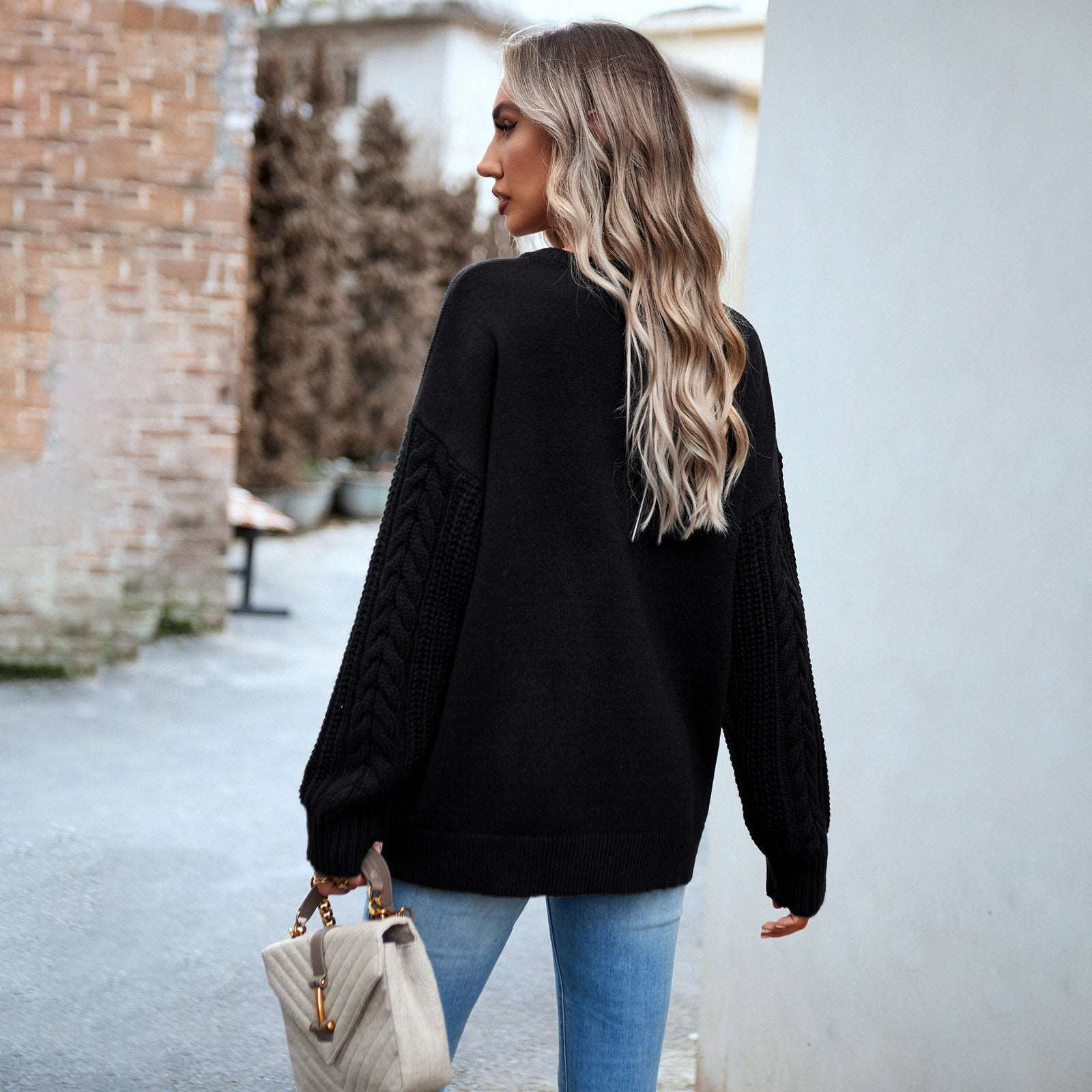 Parchment Chunky Knit Sleeve Drop Shoulder Sweater