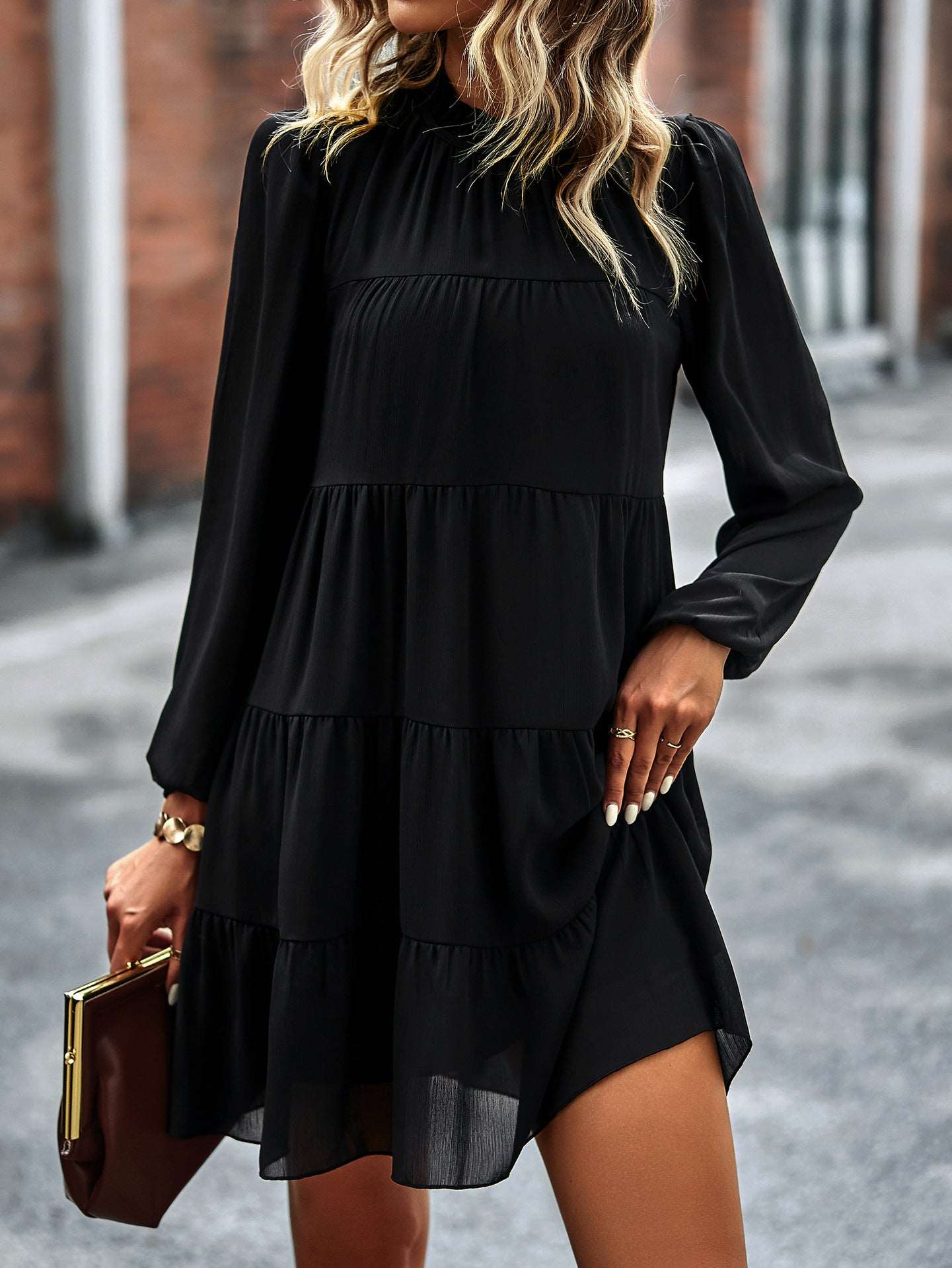 Womens Dress Long Lantern Sleeve Square Neck Tie Backless Sexy Dress Ruffle Elastic Waist A-Line Mini Dress