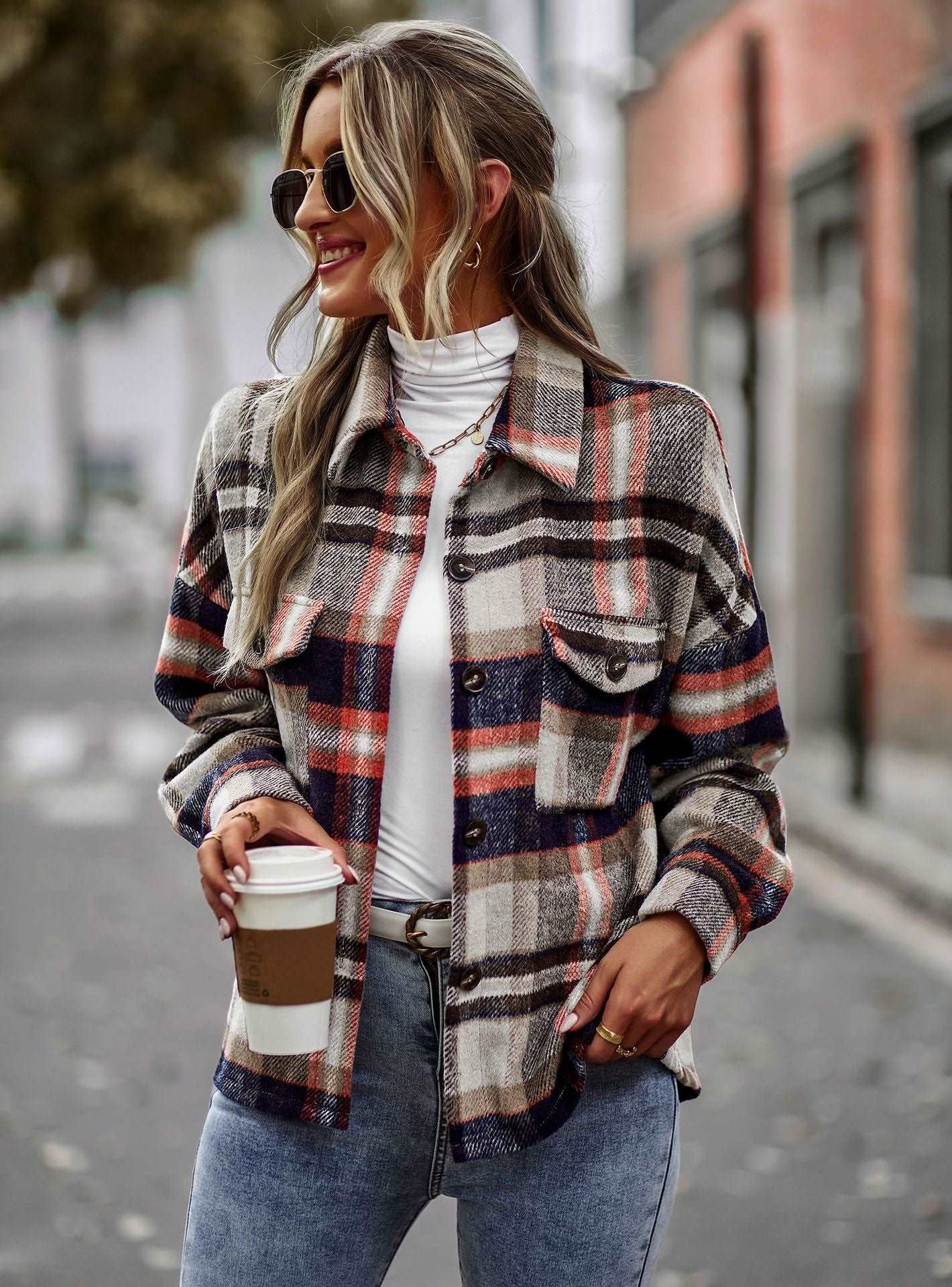 Womens Flannel Shacket Jacket Casual Plaid Wool Blend Button Down Long Sleeve Shirt Fall Clothes Outfits