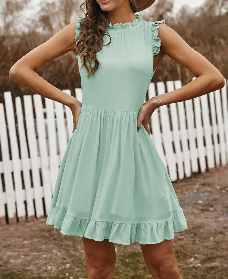 Women's Sleeveless Ruffle Sleeve Round Neck Dress