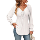 Women's V-neck Drawstring Waist Sexy Blouse Shirt Top