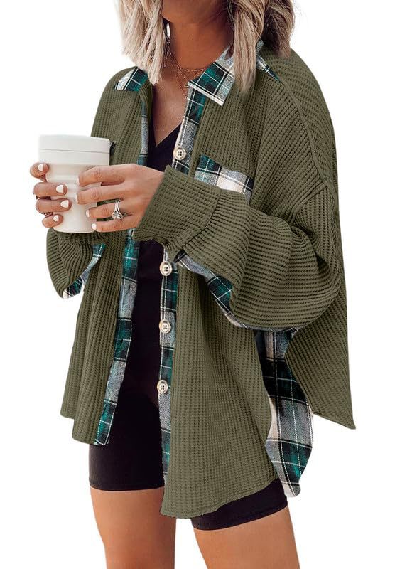 Women Waffle Knit Hoodies Fall Jacket Oversized with Pocket