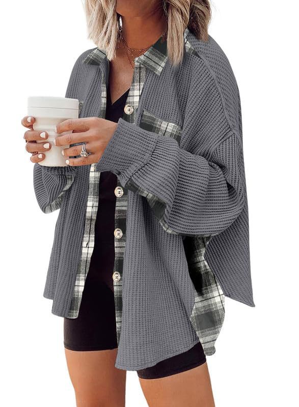 Women Waffle Knit Hoodies Fall Jacket Oversized with Pocket