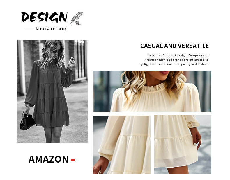 Womens Dress Long Lantern Sleeve Square Neck Tie Backless Sexy Dress Ruffle Elastic Waist A-Line Mini Dress