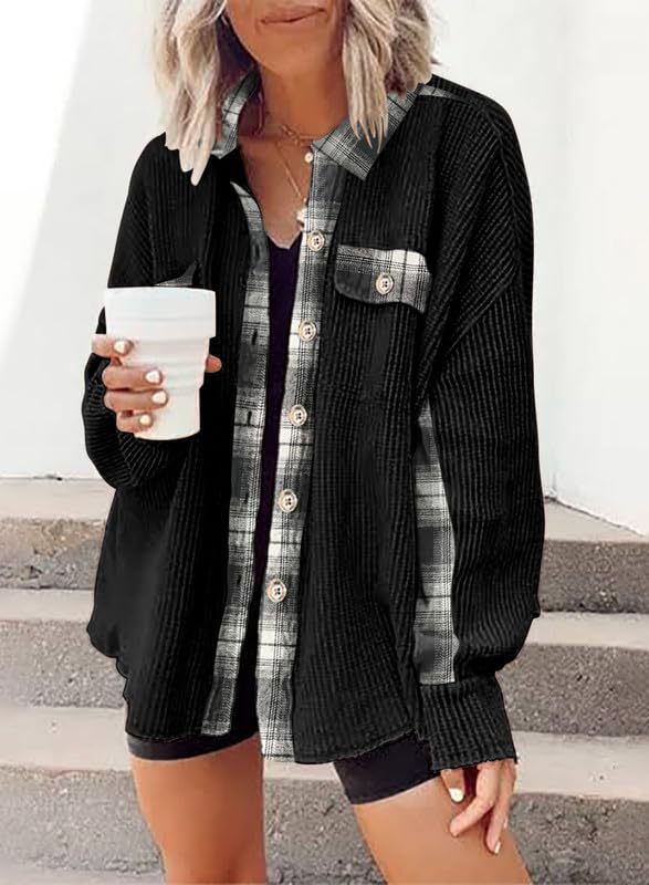 Women Waffle Knit Hoodies Fall Jacket Oversized with Pocket