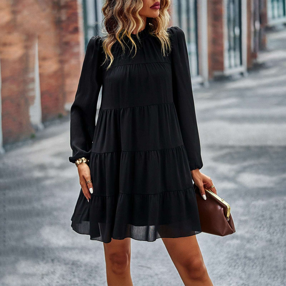 Womens Dress Long Lantern Sleeve Square Neck Tie Backless Sexy Dress Ruffle Elastic Waist A-Line Mini Dress