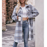 Women Plaid Hoodies Long Jacket Oversized with Pocket
