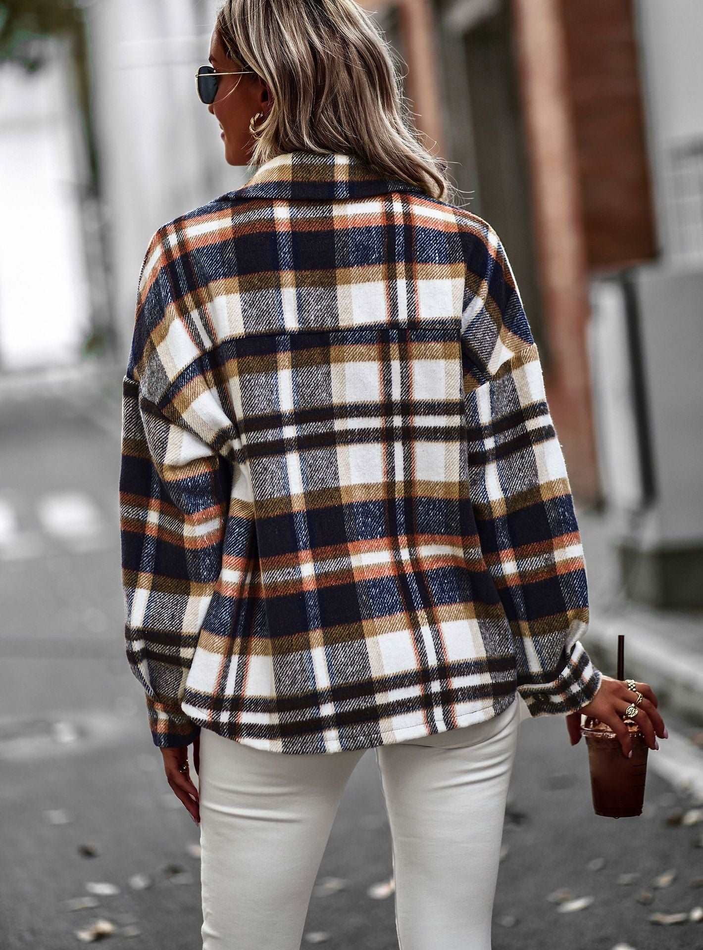 Womens Flannel Shacket Jacket Casual Plaid Wool Blend Button Down Long Sleeve Shirt Fall Clothes Outfits