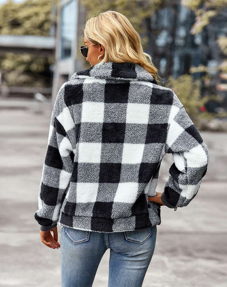 Womens Casual Plaid Shackets Brushed Flannel Button Down Pocketed Shirt Jacket Coats
