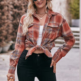 Women Oversize Loose Plaid Jacket with Pocket