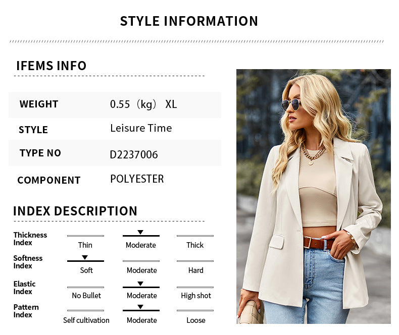 Chaqueta de solapa con botones de manga exterior de traje casual para mujer 