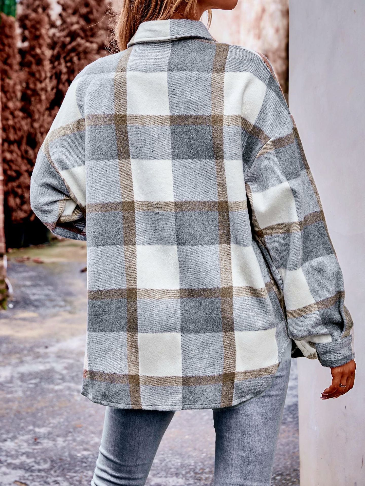 Women's Fall and Winter New Cross-border Women's Plaid Jacket Casual Loose Pocket Shirt