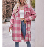 Women Plaid Hoodies Long Jacket Oversized with Pocket