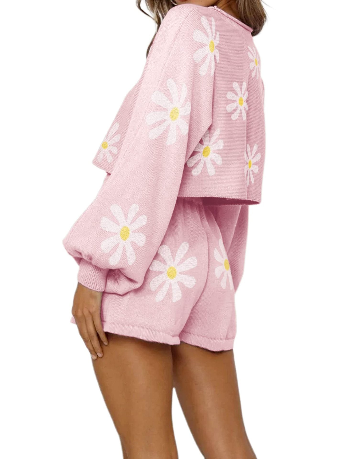 Women's Clothing Long-sleeved Sweater Shorts Loungewear Little Daisy Two-piece Set