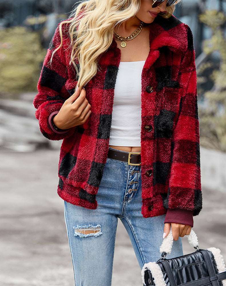 Womens Casual Plaid Shackets Brushed Flannel Button Down Pocketed Shirt Jacket Coats