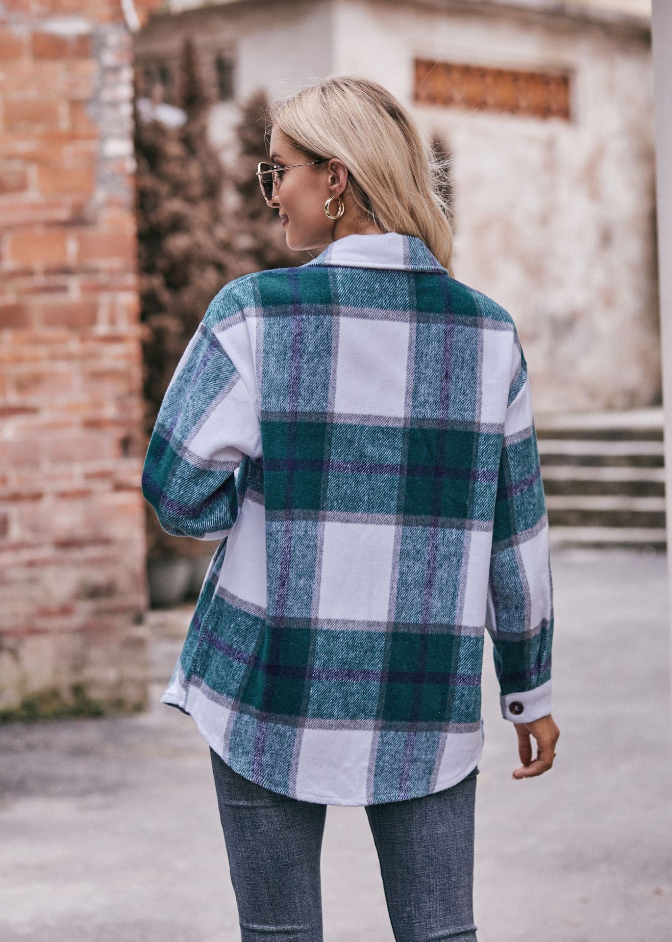 Women's Fall and Winter New Cross-border Women's Plaid Jacket Casual Loose Pocket Shirt