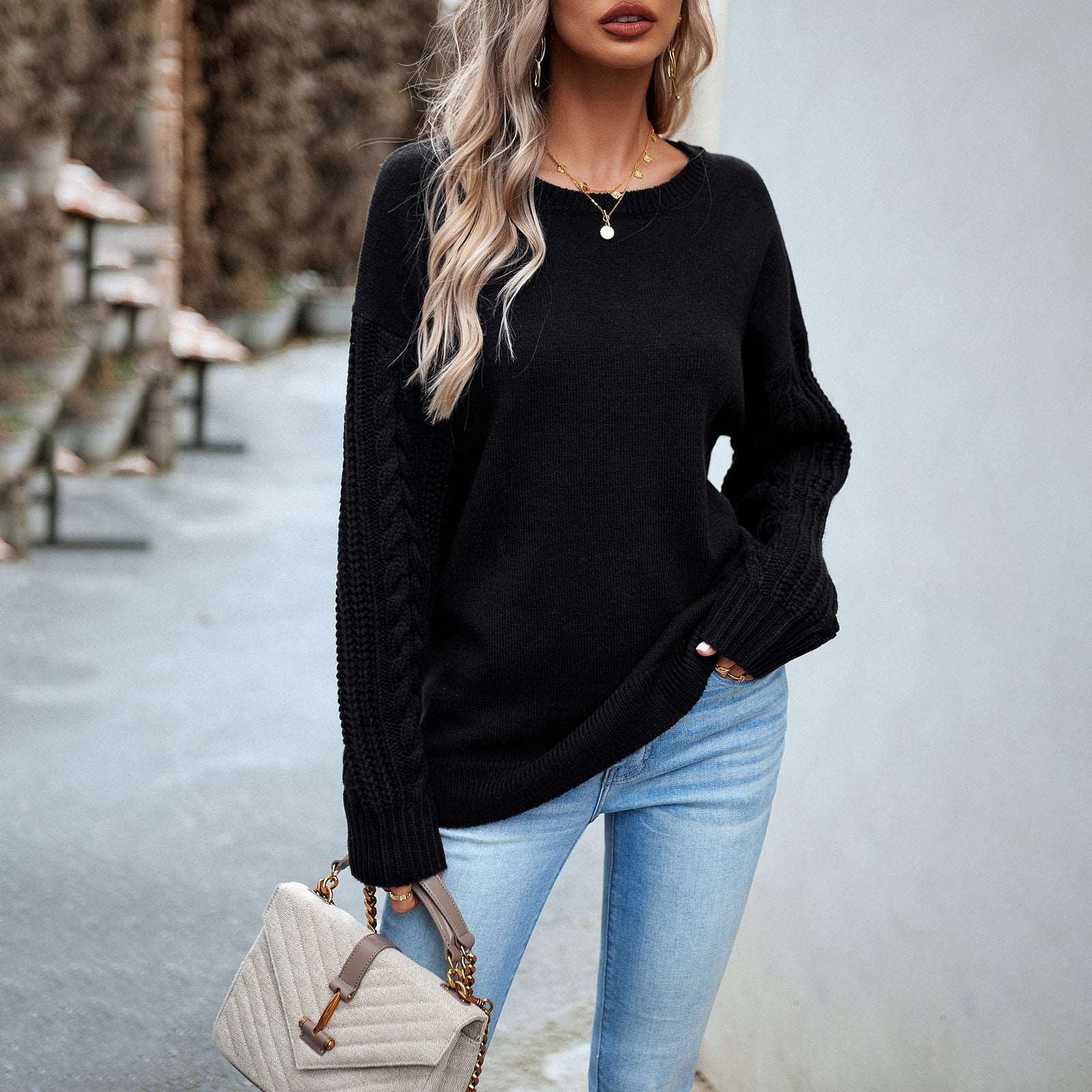 Parchment Chunky Knit Sleeve Drop Shoulder Sweater