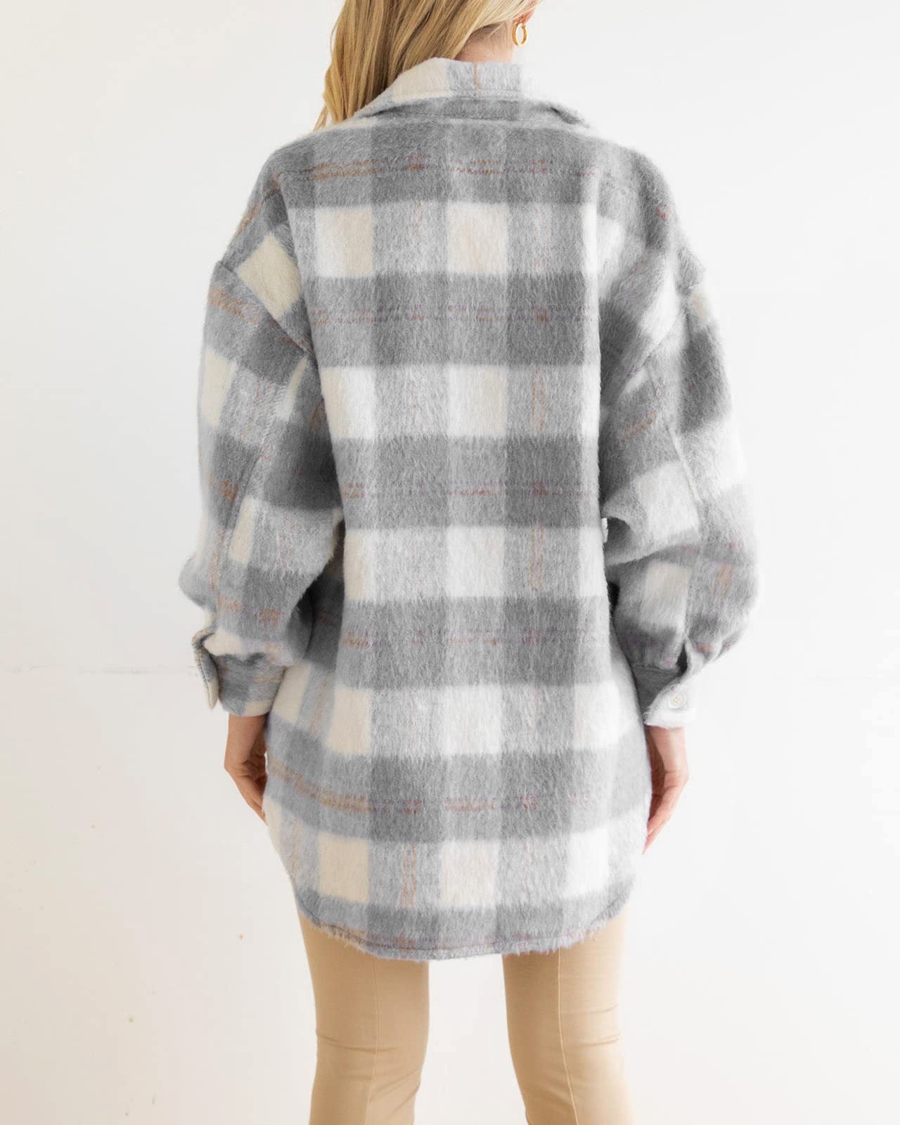 Women Plaid Hoodies Jacket Oversized with Pocket