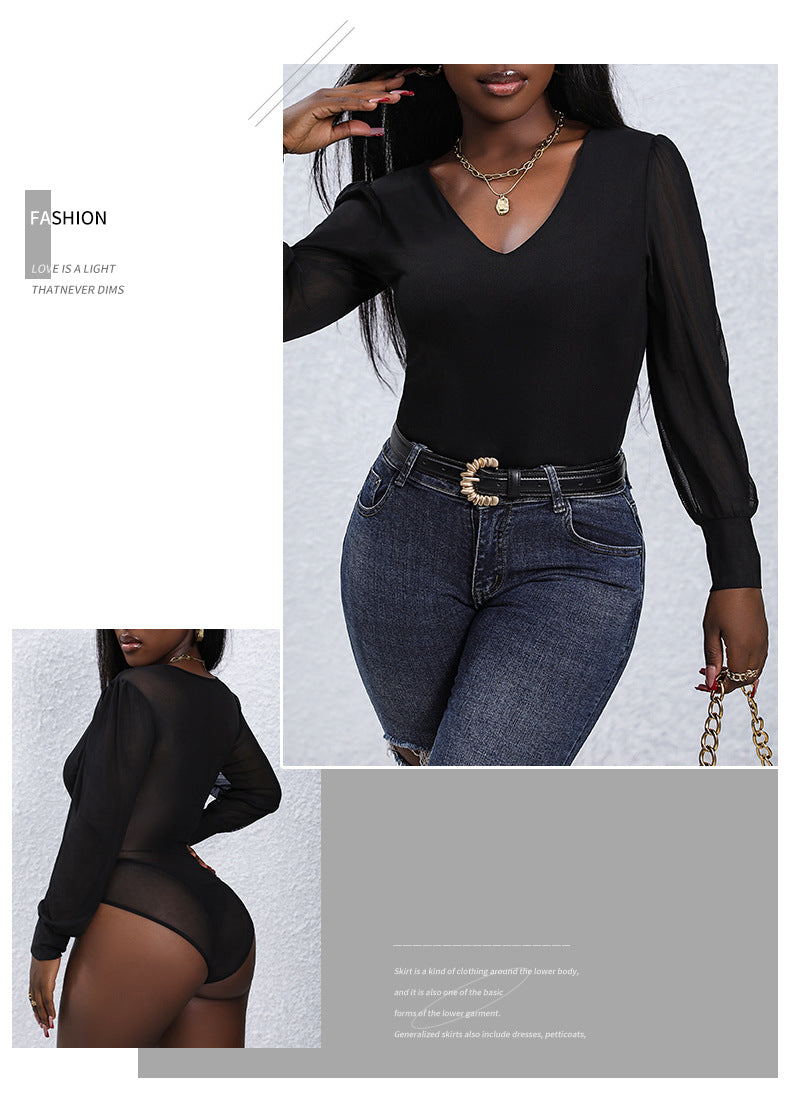 Long Sleeve Mock Turtle Neck Zip Up Bodysuit Shirt