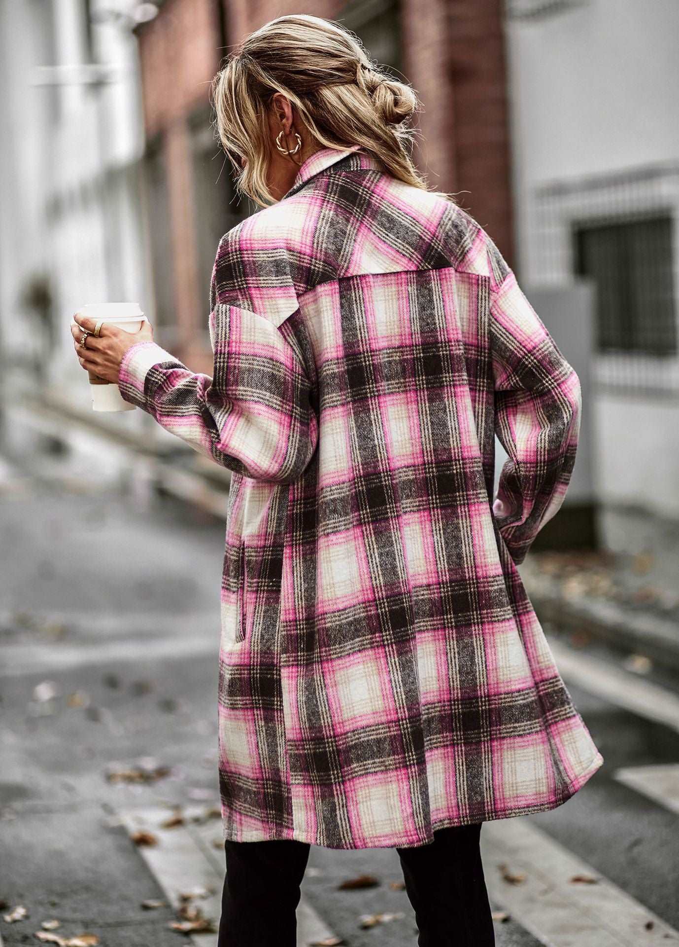 Women's Long Sleeve Button Down Jackets Plaid Flannel Shirts Tops Casual Lapel V Neck Oversized Shackets Blouses Top