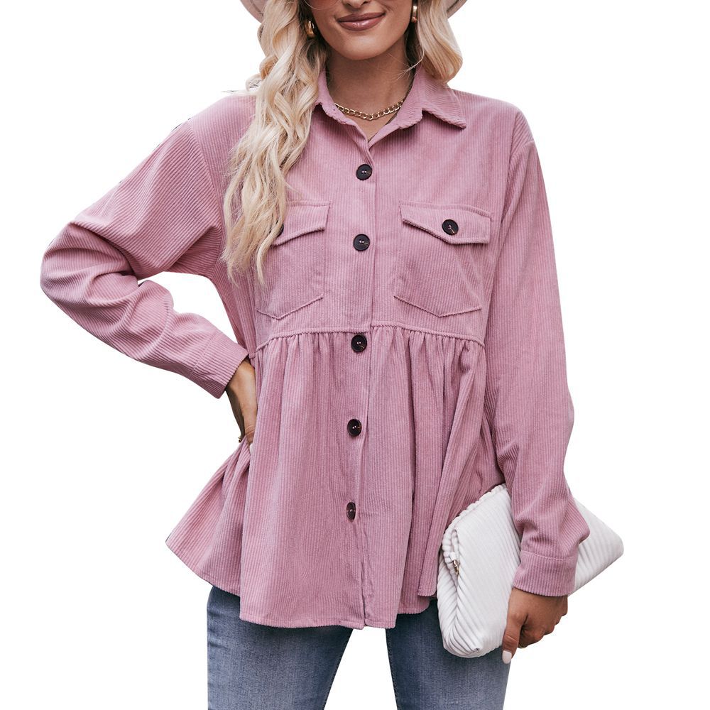 Women Babydoll Corduroy Jacket Oversized with Pocket