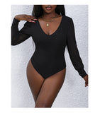 Long Sleeve Mock Turtle Neck Zip Up Bodysuit Shirt