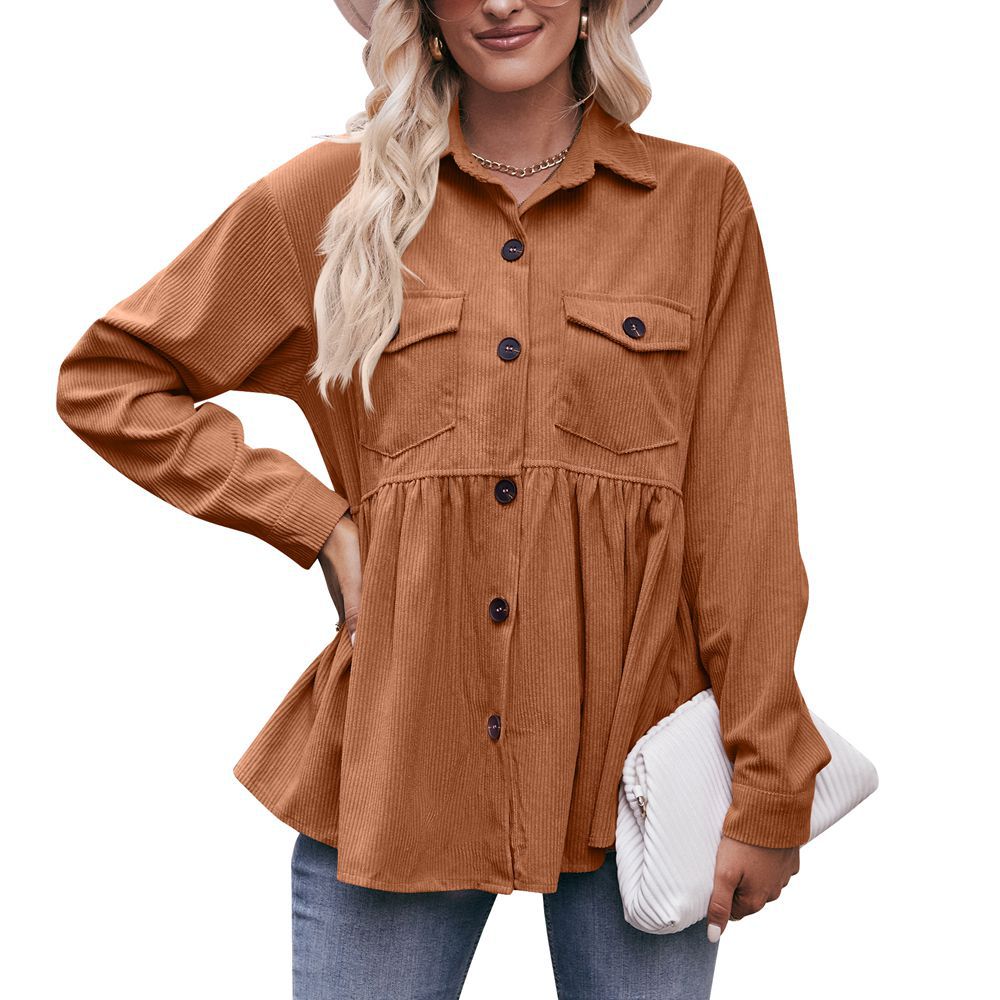 Women Babydoll Corduroy Jacket Oversized with Pocket