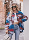 Women's AZTEC Geometric Jacket Shirt Lapel Woolen Jacket