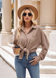 Women's Cross border Casual Loose Pocket Waffle Fashion Shirt Jacket Oversized