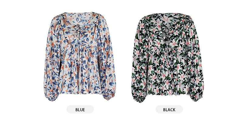 Womens Fall Fashion  Boho Tops Casual Frill Trim Mock Neck Shirts Puff Long Sleeve Blouse Floral Print Top