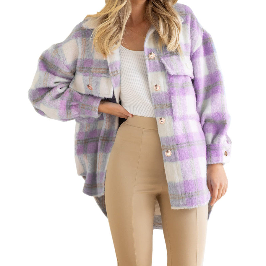 Women Plaid Hoodies Jacket Oversized with Pocket