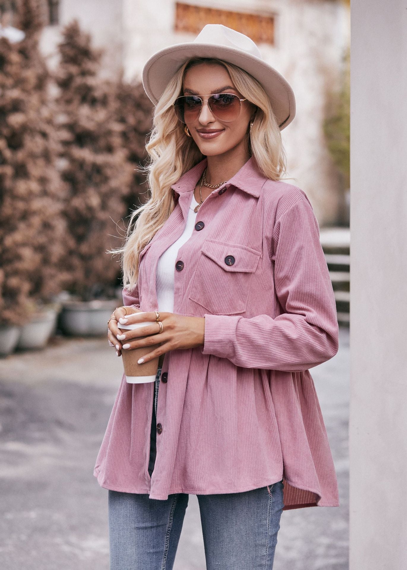 Women Babydoll Corduroy Jacket Oversized with Pocket