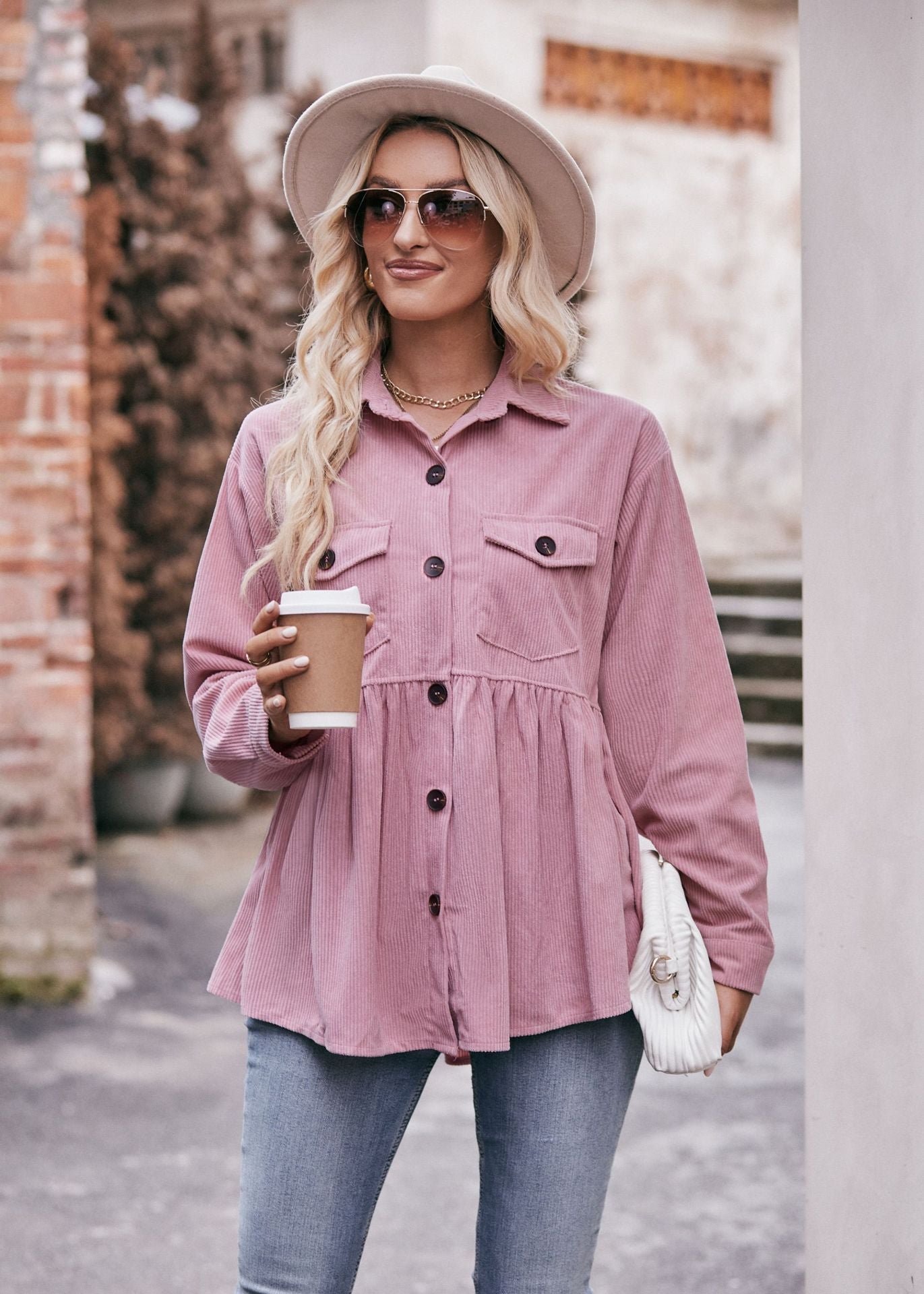 Women Babydoll Corduroy Jacket Oversized with Pocket