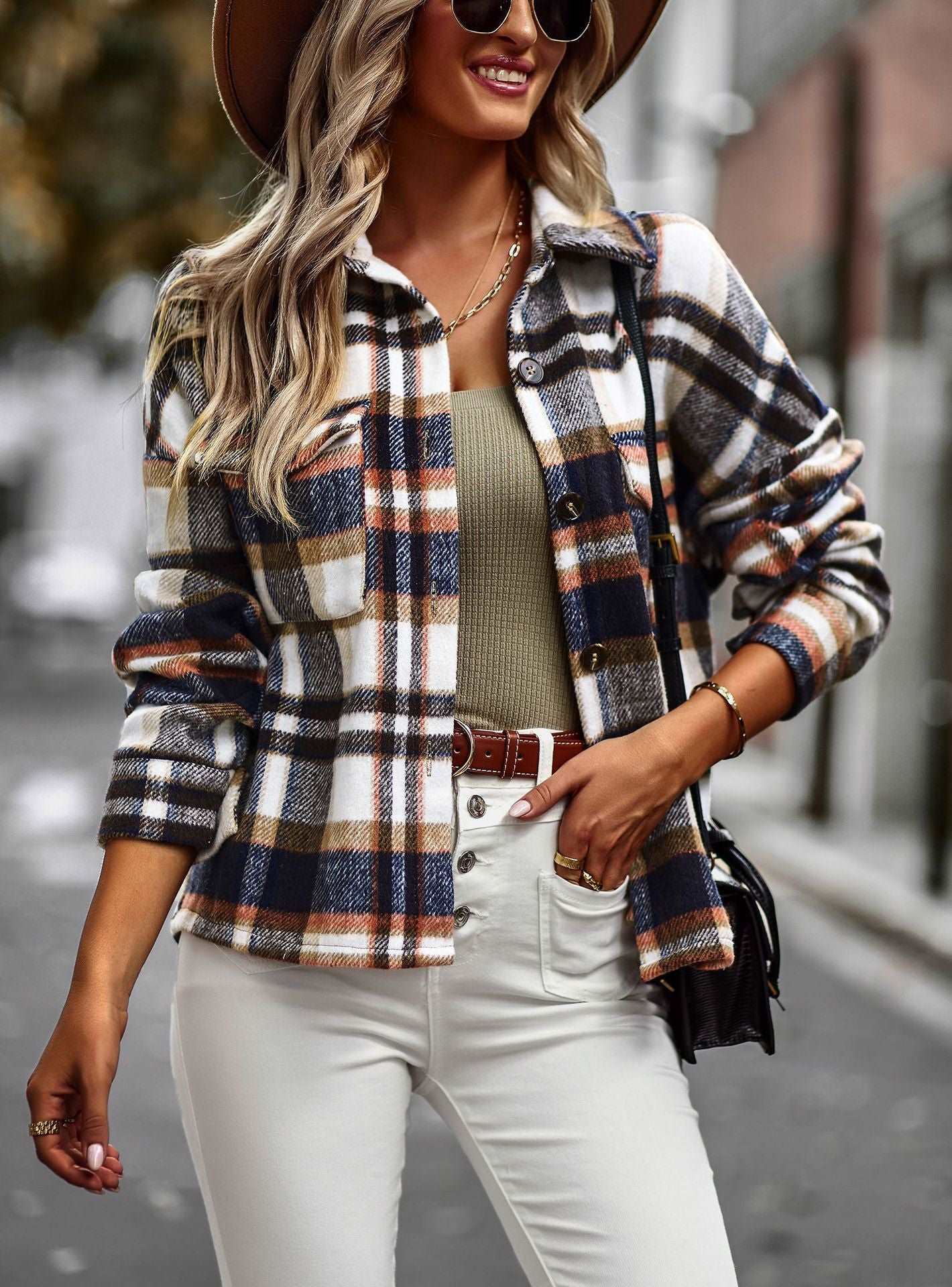 Womens Flannel Shacket Jacket Casual Plaid Wool Blend Button Down Long Sleeve Shirt Fall Clothes Outfits