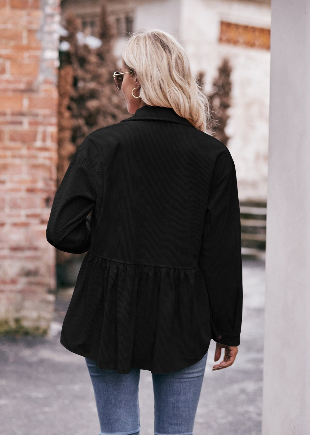 Women Babydoll Corduroy Jacket Oversized with Pocket